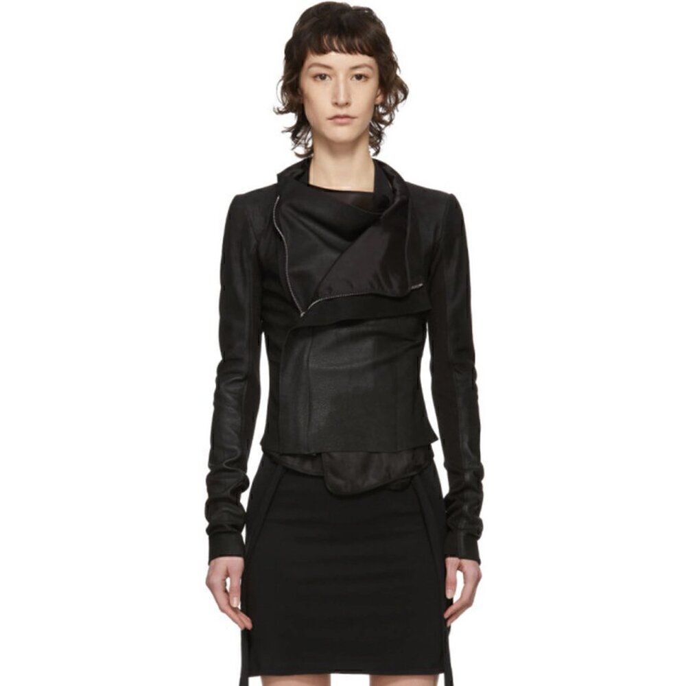 NWOT Muubaa Buttery Black Draped Neck Leather Bovaye Biker Jacket